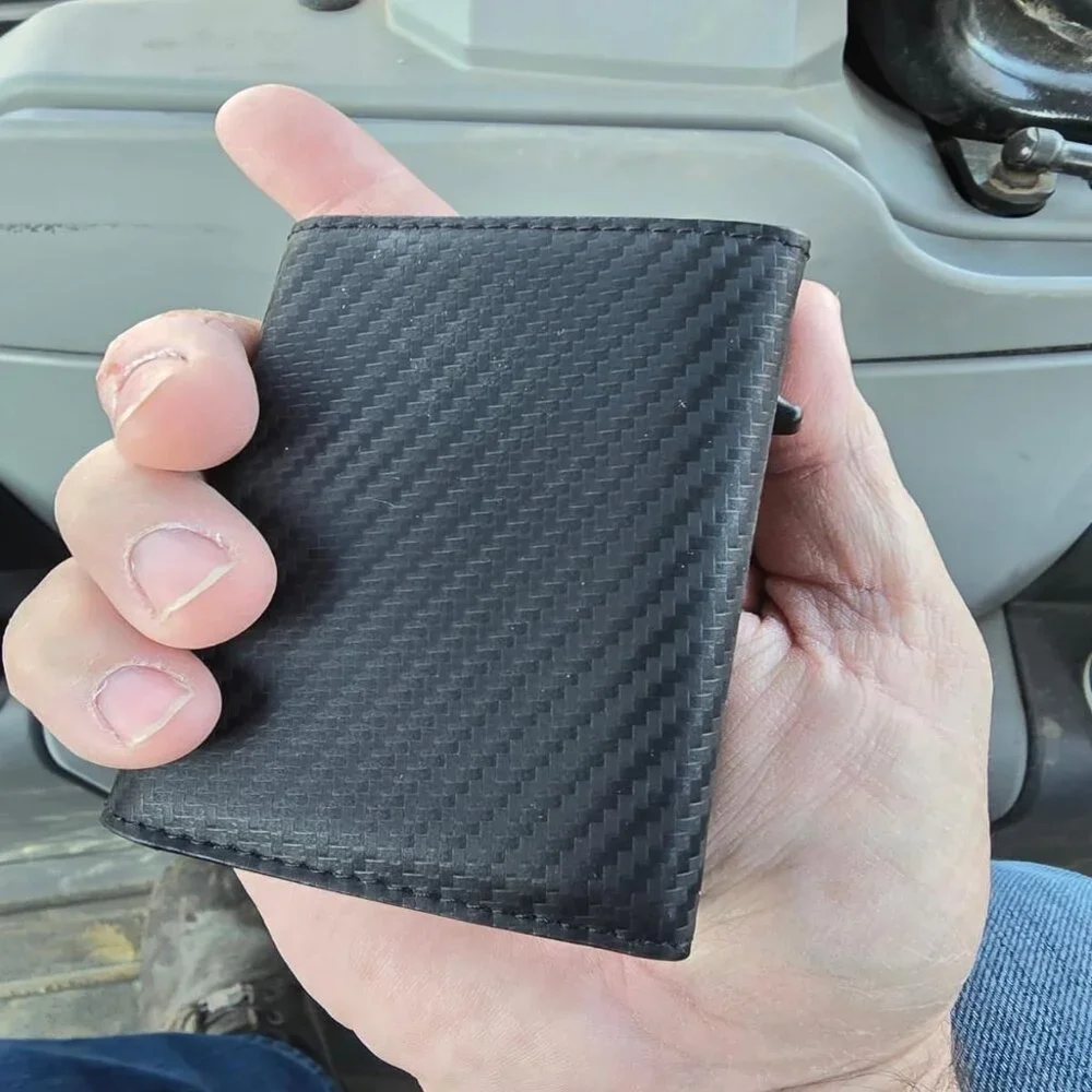 Mens Wallet Card Holder: Pop Up Aluminum Case, Genuine Leather, Smart, RFID